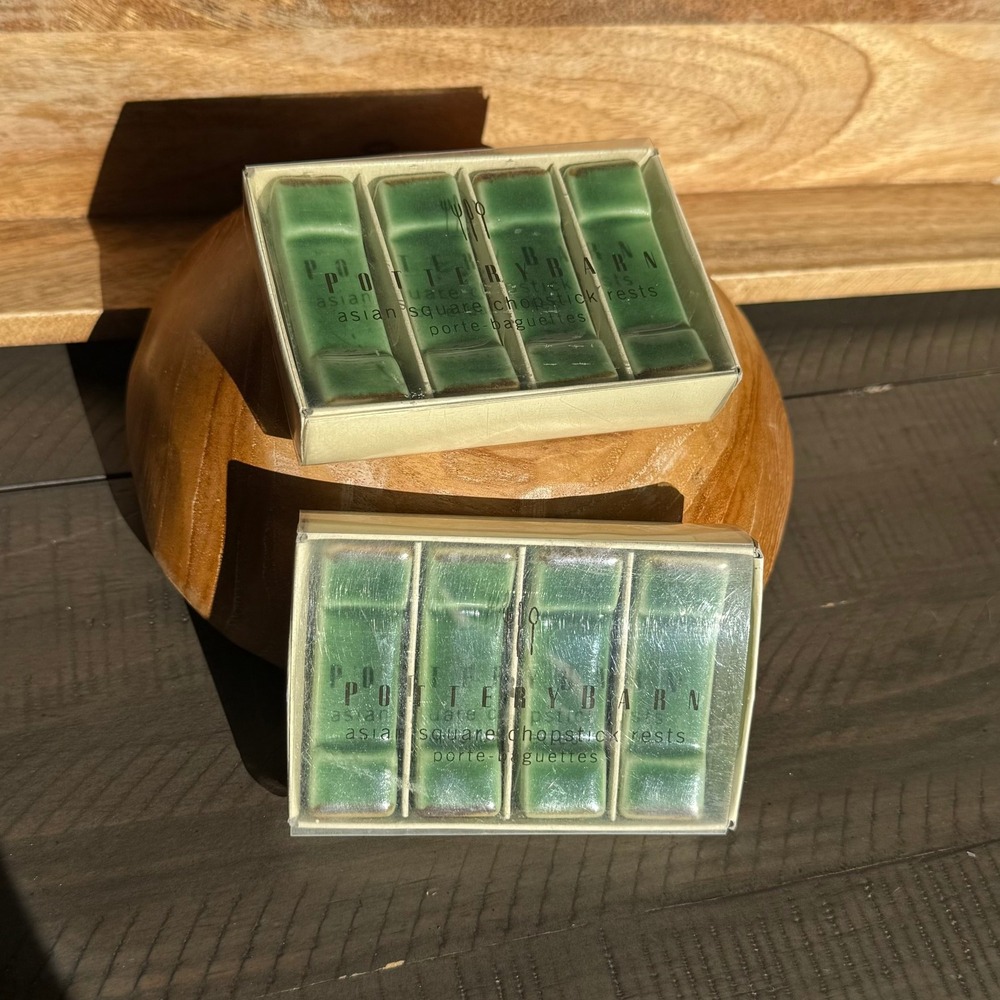 Pottery Barn Asian Square Chopstick Rests Holder Set of 4 Green‎ Ceramic - Picture 3 of 6